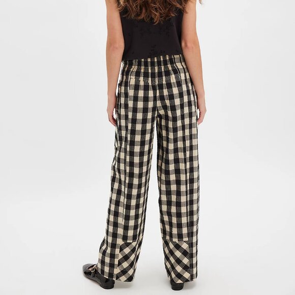 Free People Chime In Pull-On Pants Black Tan Small S Gingham - Picture 2 of 3